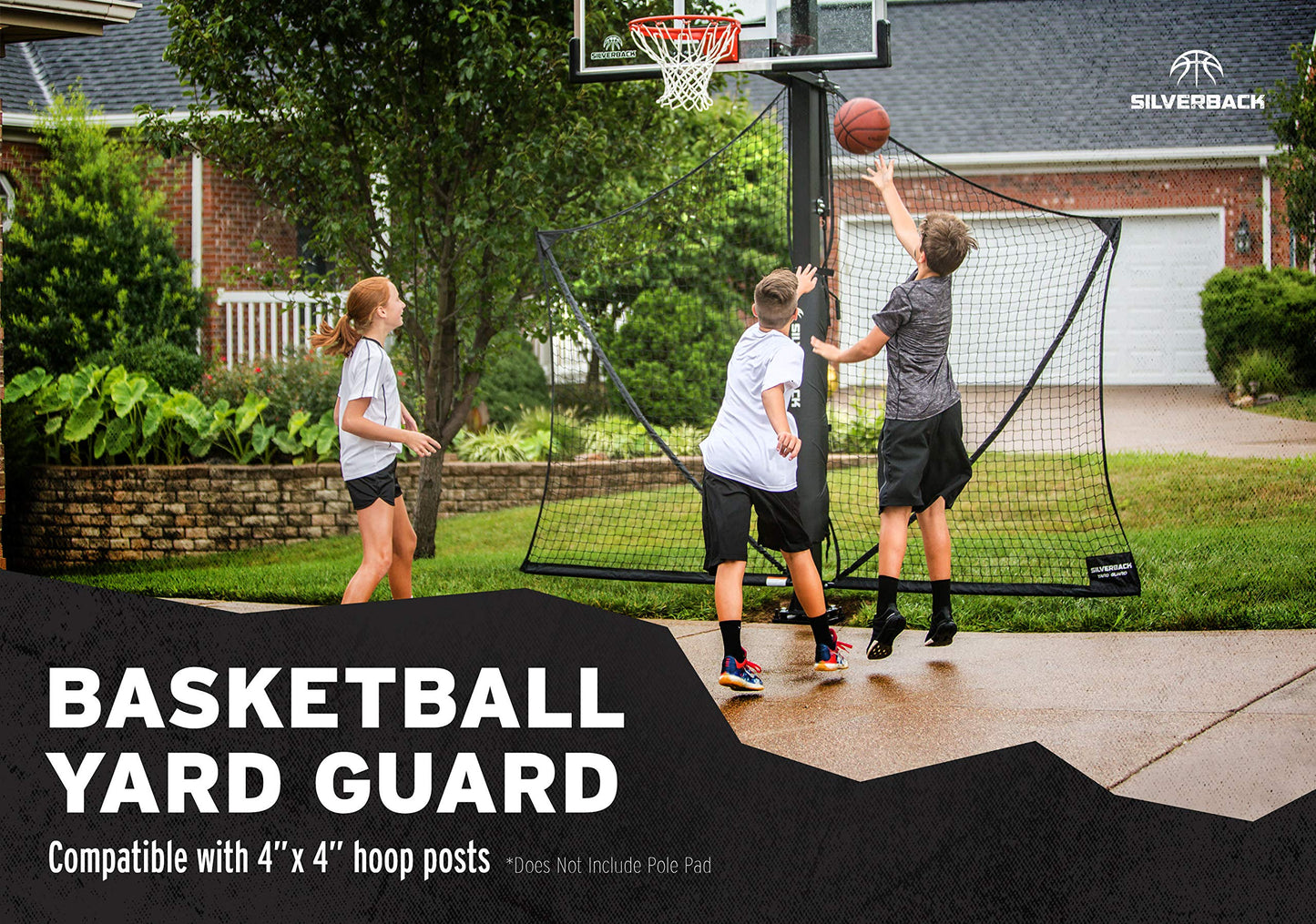 Silverback Basketball Yard Guard Defensive Net System Rebounder with Foldable Net and Arms into Pole , White/Black, Large