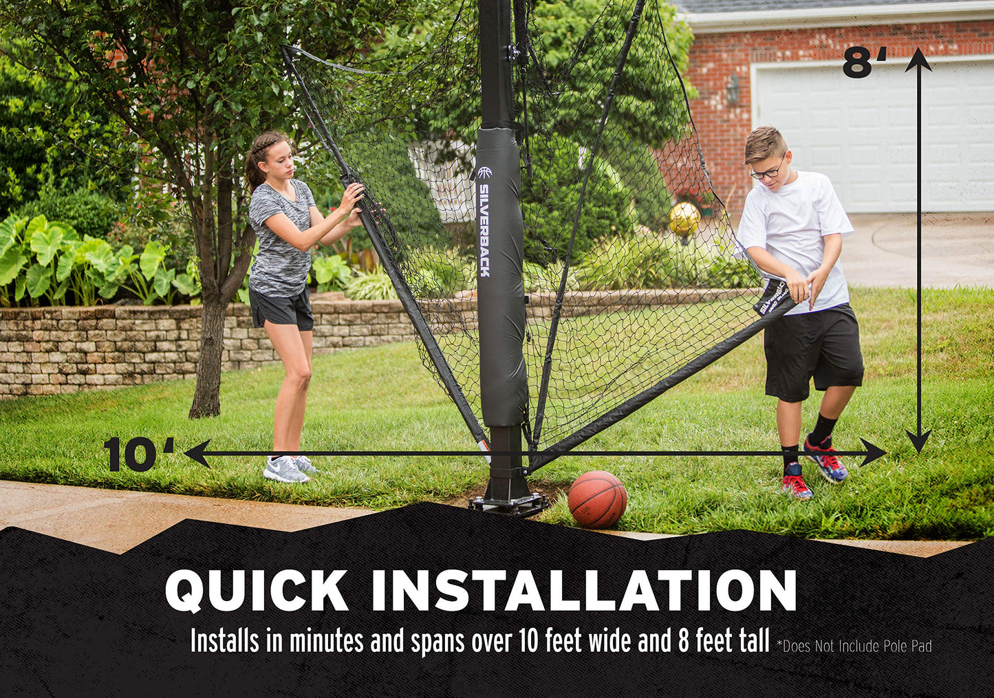 Silverback Basketball Yard Guard Defensive Net System Rebounder with Foldable Net and Arms into Pole , White/Black, Large