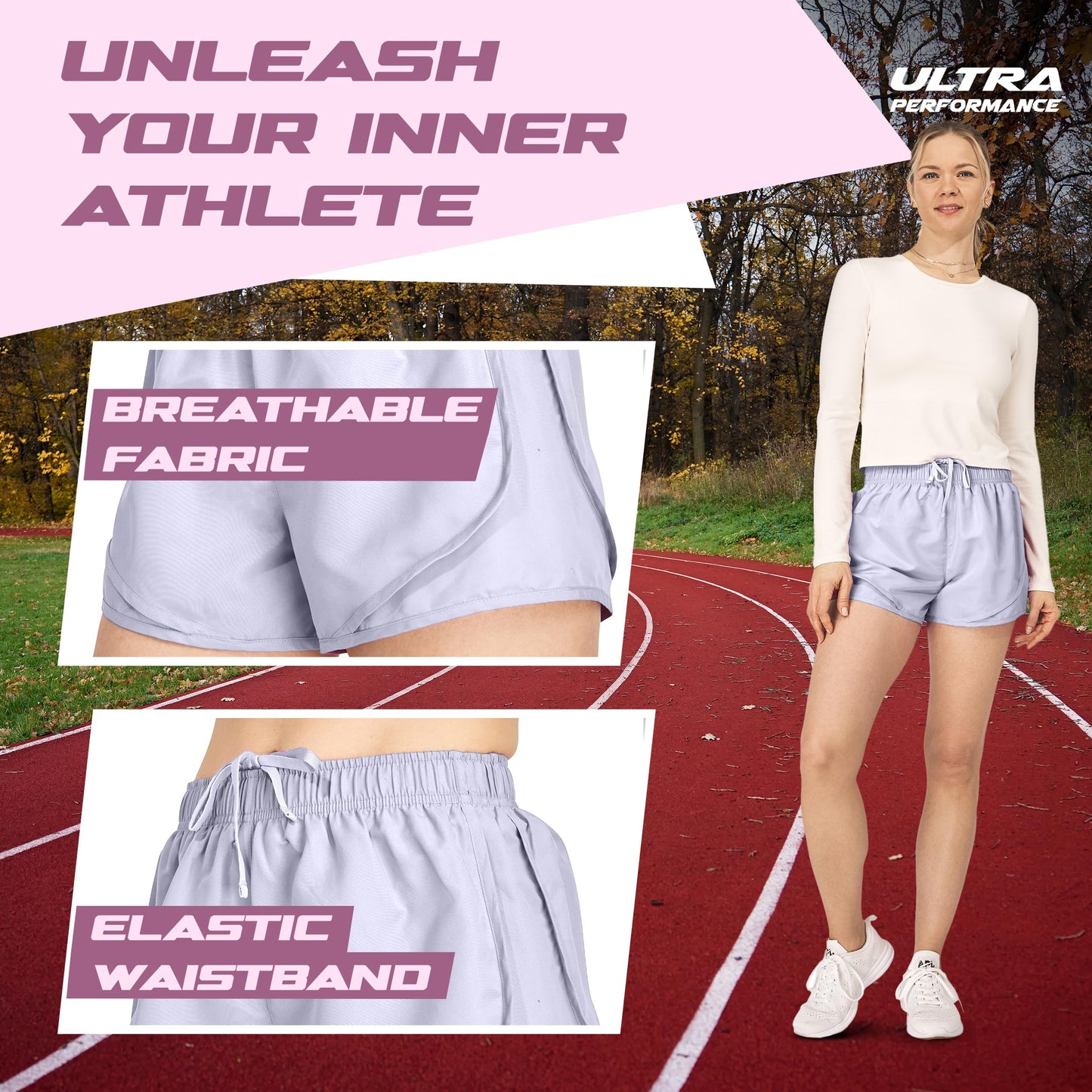 Ultra Performance Women's Running Shorts 4-Pack Athletic Workout Gym Shorts for Women, with Brief Liner