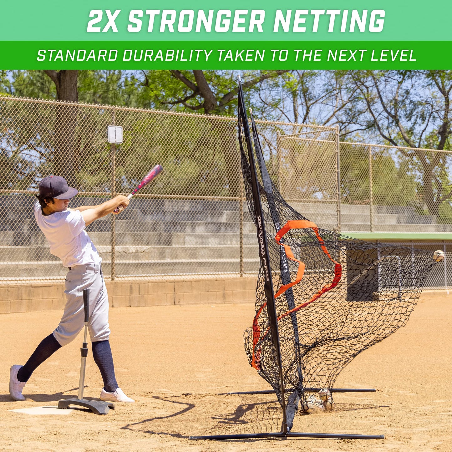 GoSports 7 ft x 7 ft PRO Baseball & Softball Practice Hitting & Pitching Net with Bow Type Frame, Carry Case and Strike Zone, Ultimate Training Net