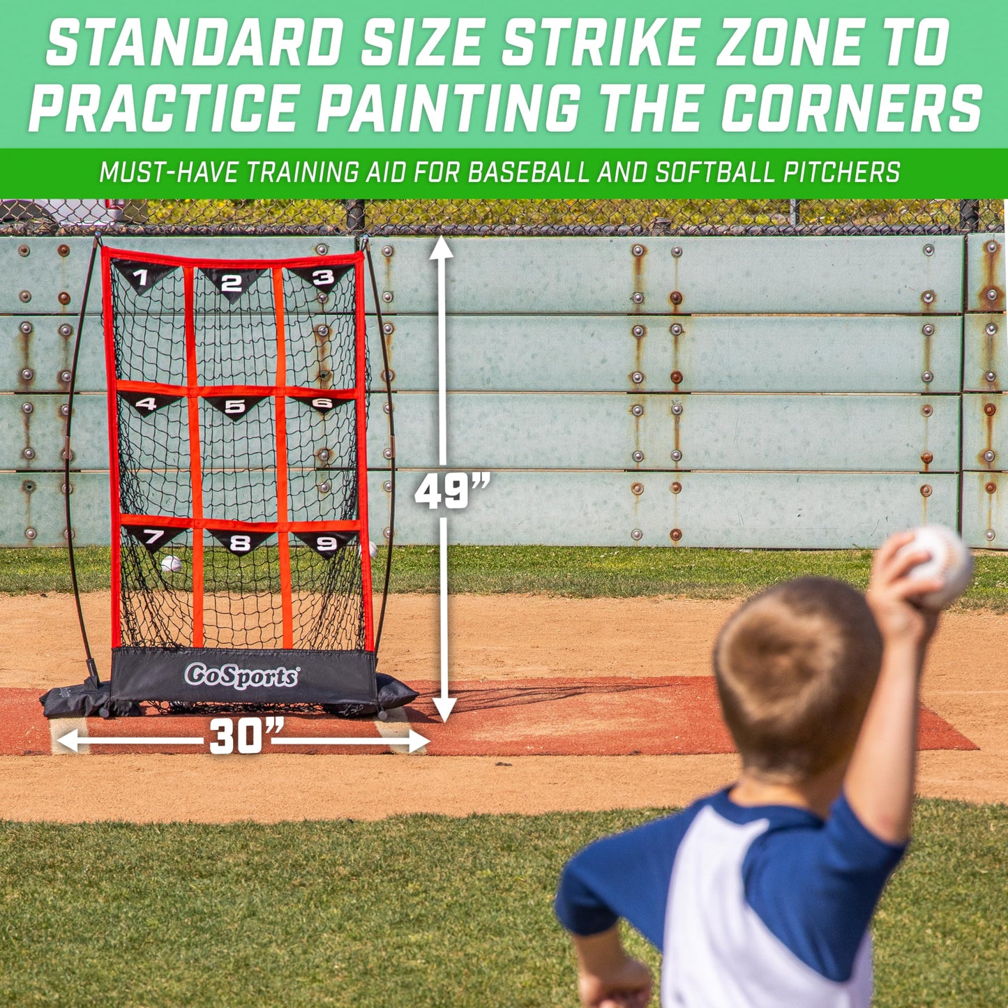 GoSports 9 Hole Baseball & Softball Pitching Strike Zone Target Net - 49 x 30 Inches