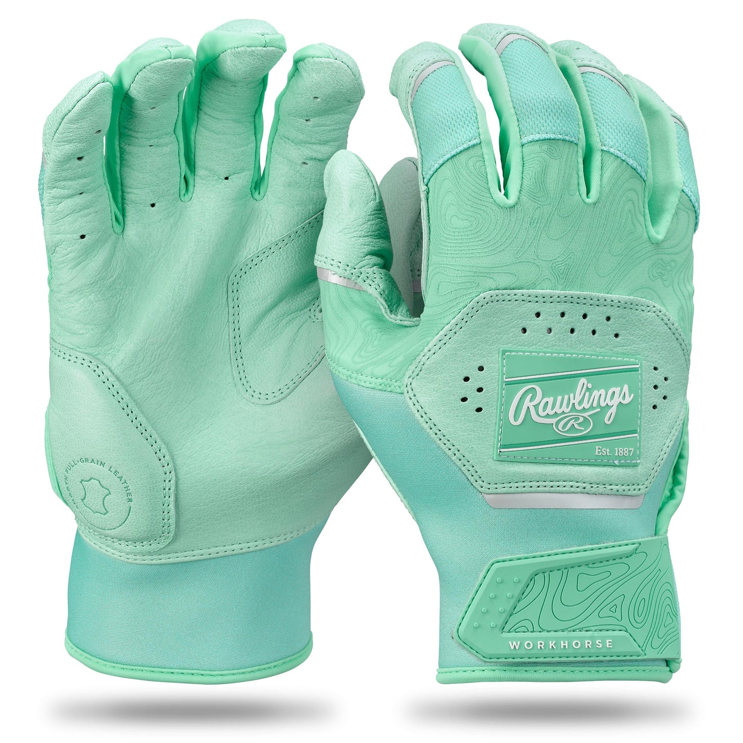 Rawlings | Adult Workhorse Baseball Batting Gloves | Mint/Mint | LRG