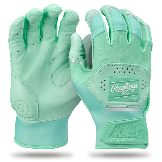 Rawlings | Adult Workhorse Baseball Batting Gloves | Mint/Mint | LRG