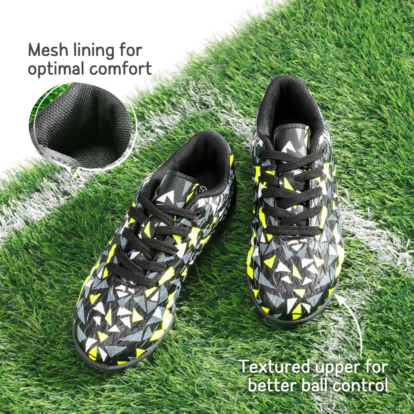 DREAM PAIRS Boys Girls Turf Indoor Soccer Shoes Lace Up Cleats for Little/Big Kid,Size 1 Little Kid,Black/neon/Green,SDSO223K