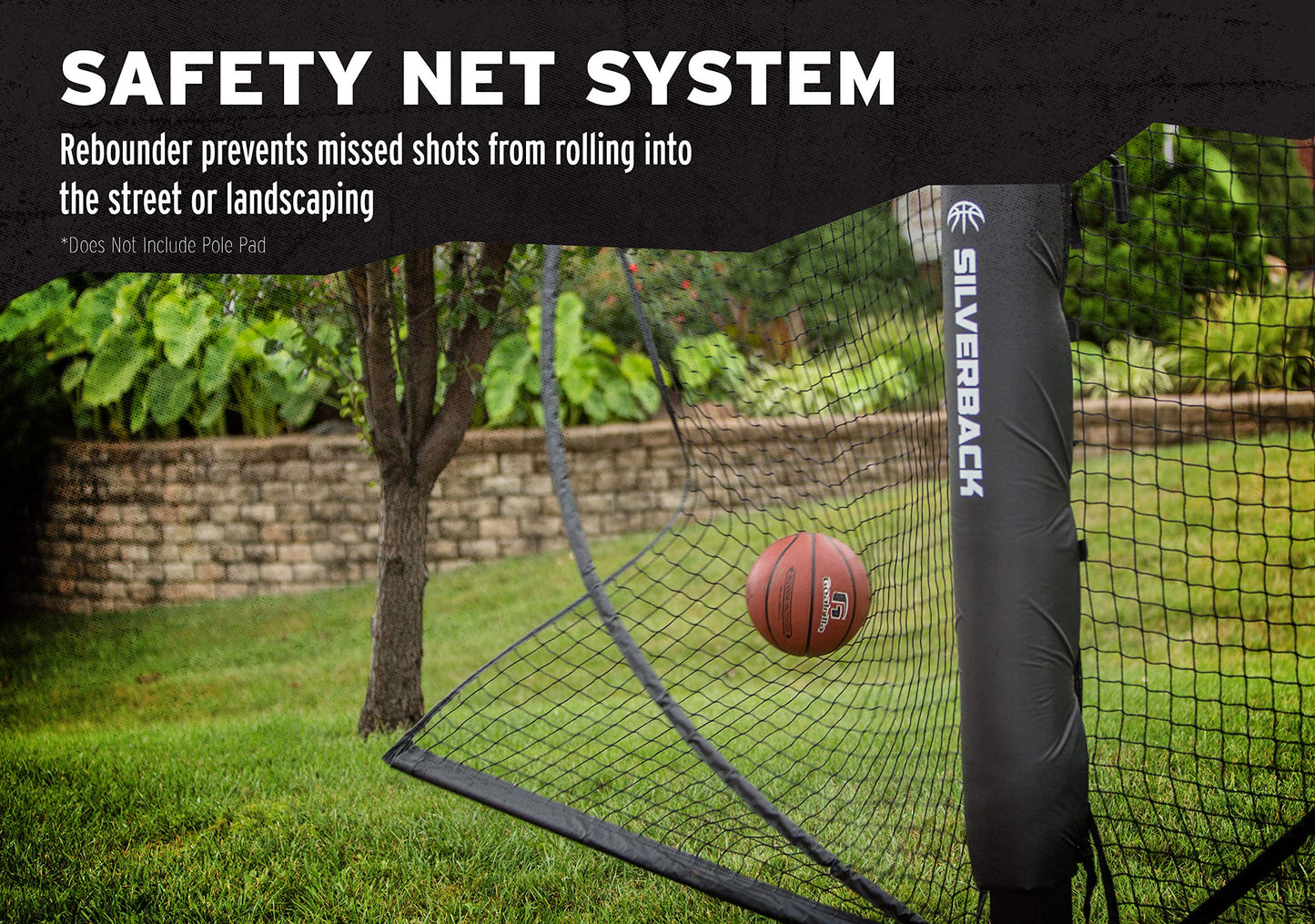 Silverback Basketball Yard Guard Defensive Net System Rebounder with Foldable Net and Arms into Pole , White/Black, Large
