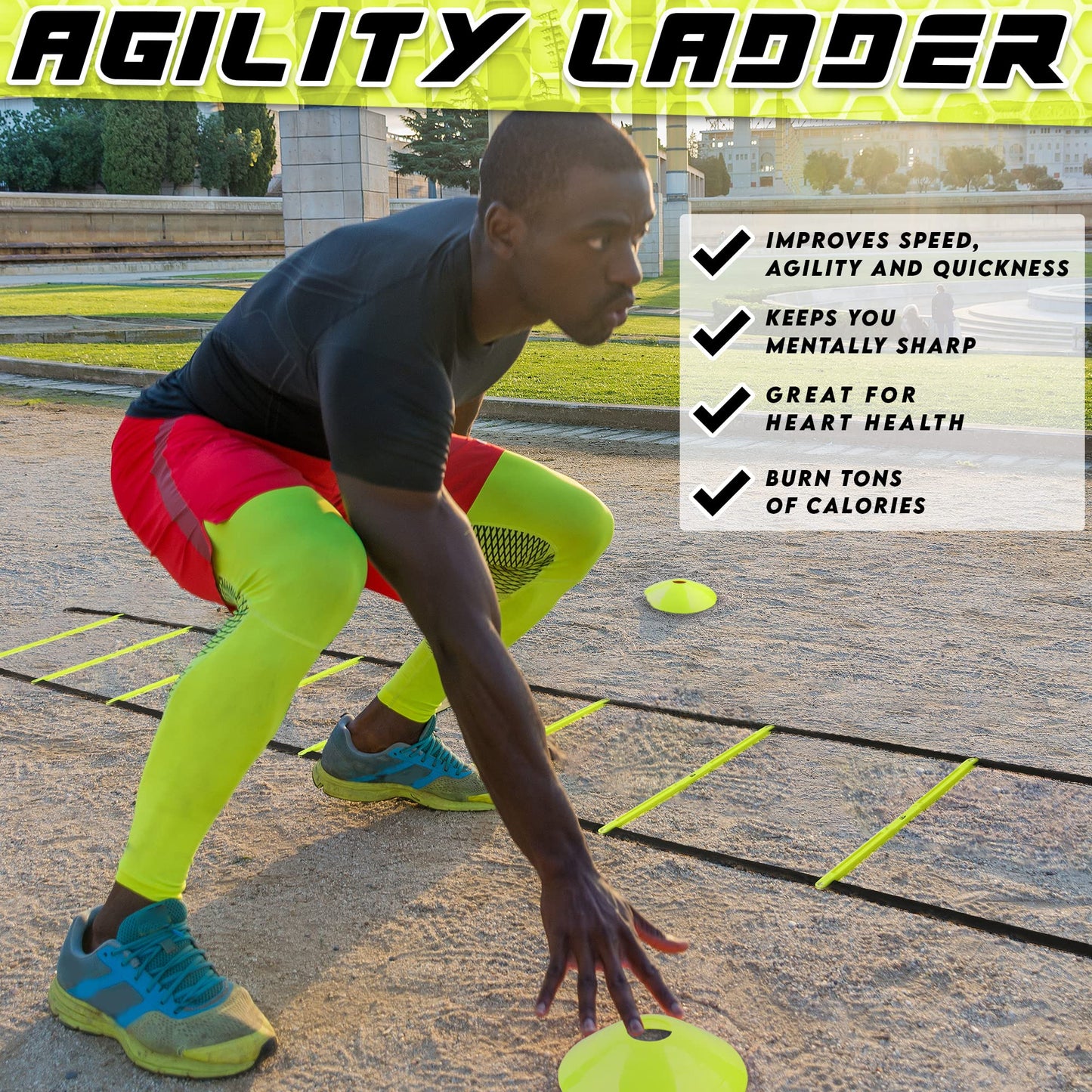 Agility Ladder Speed Training Equipment Includes 5 Upgraded Speed Hurdles Agility Speed Ladder, Jump Rope, Cones, Soccer Training Equipment for Kids - Football Training Equipment or Training Ladder