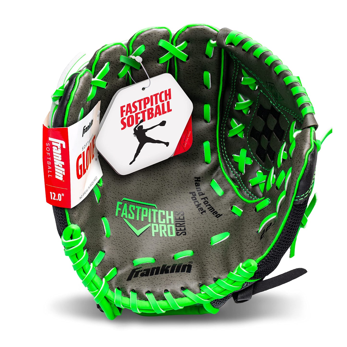 Franklin Sports Girls Softball Glove - Women's Windmill Fastpitch + Slowpitch Softball Glove - Green Mitt - Left Hand Throw Adult + Youth - 12"