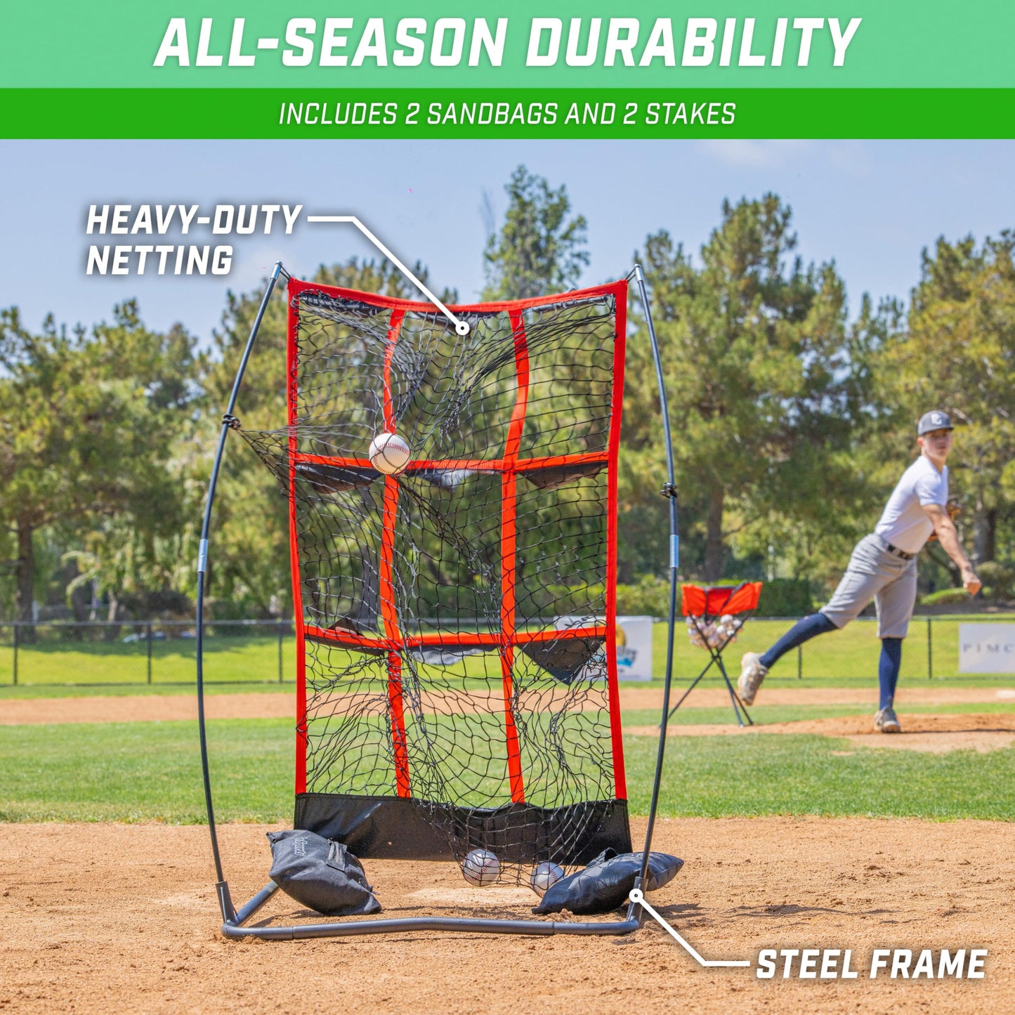 GoSports 9 Hole Baseball & Softball Pitching Strike Zone Target Net - 49 x 30 Inches