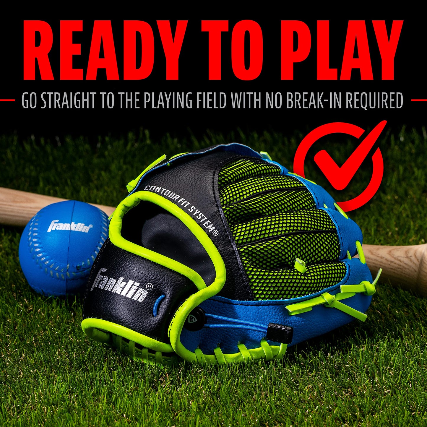 Franklin Sports Teeball/Baseball Glove - Left and Right Handed Youth Fielding Glove - Neo-Grip - Synthetic Leather - 9.0 Inch Left Hand Throw - Ready To Play Glove - Blue