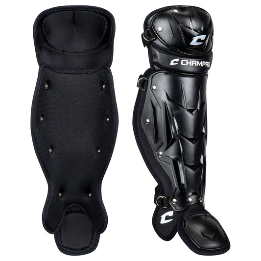 CHAMPRO Optimus MVP Single Knee Baseball Catcher’s Leg Guards, 12" Shin Length, Black, CG112B