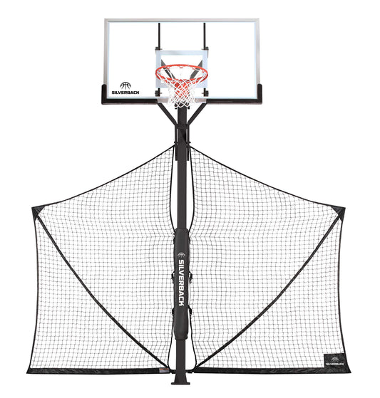 Silverback Basketball Yard Guard Defensive Net System Rebounder with Foldable Net and Arms into Pole , White/Black, Large