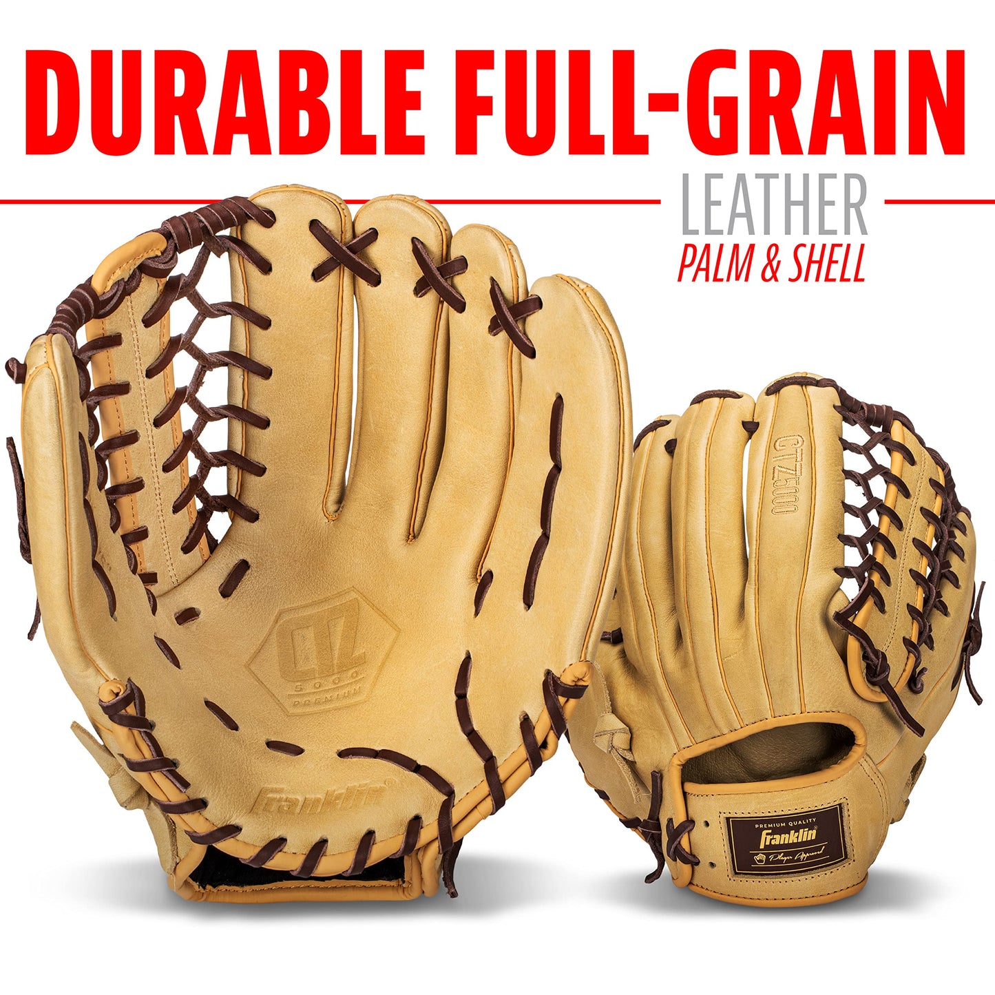 Franklin Sports Baseball Fielding Glove - Men's Adult and Youth Baseball Glove - CTZ5000 Cowhide Infield and Outfield Baseball Gloves, Camel/Brown, 12.75"