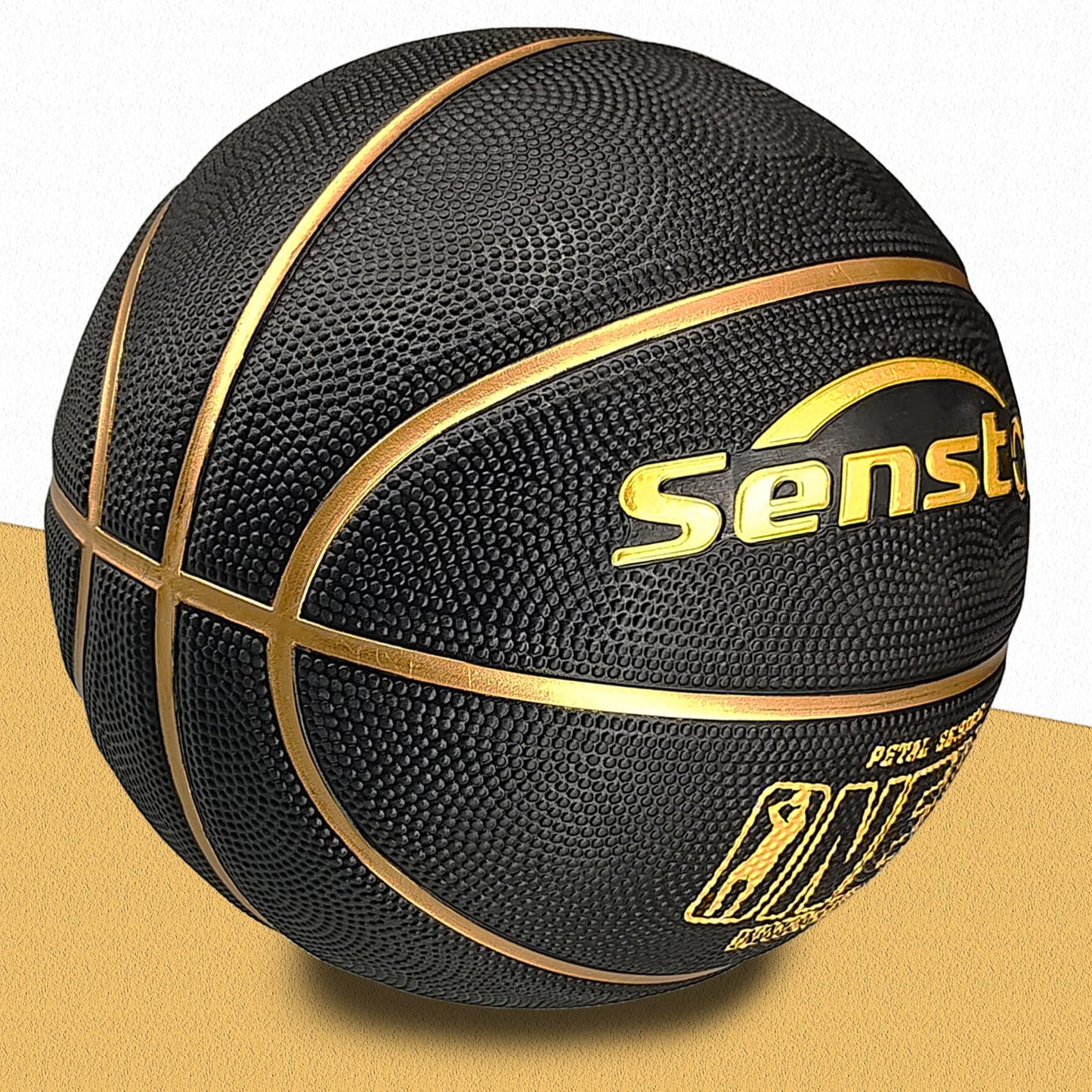 Senston 29.5'' Basketball Outdoor Indoor Rubber Basketball Ball Official Size 7 Basketballs with Pump Black/Gold