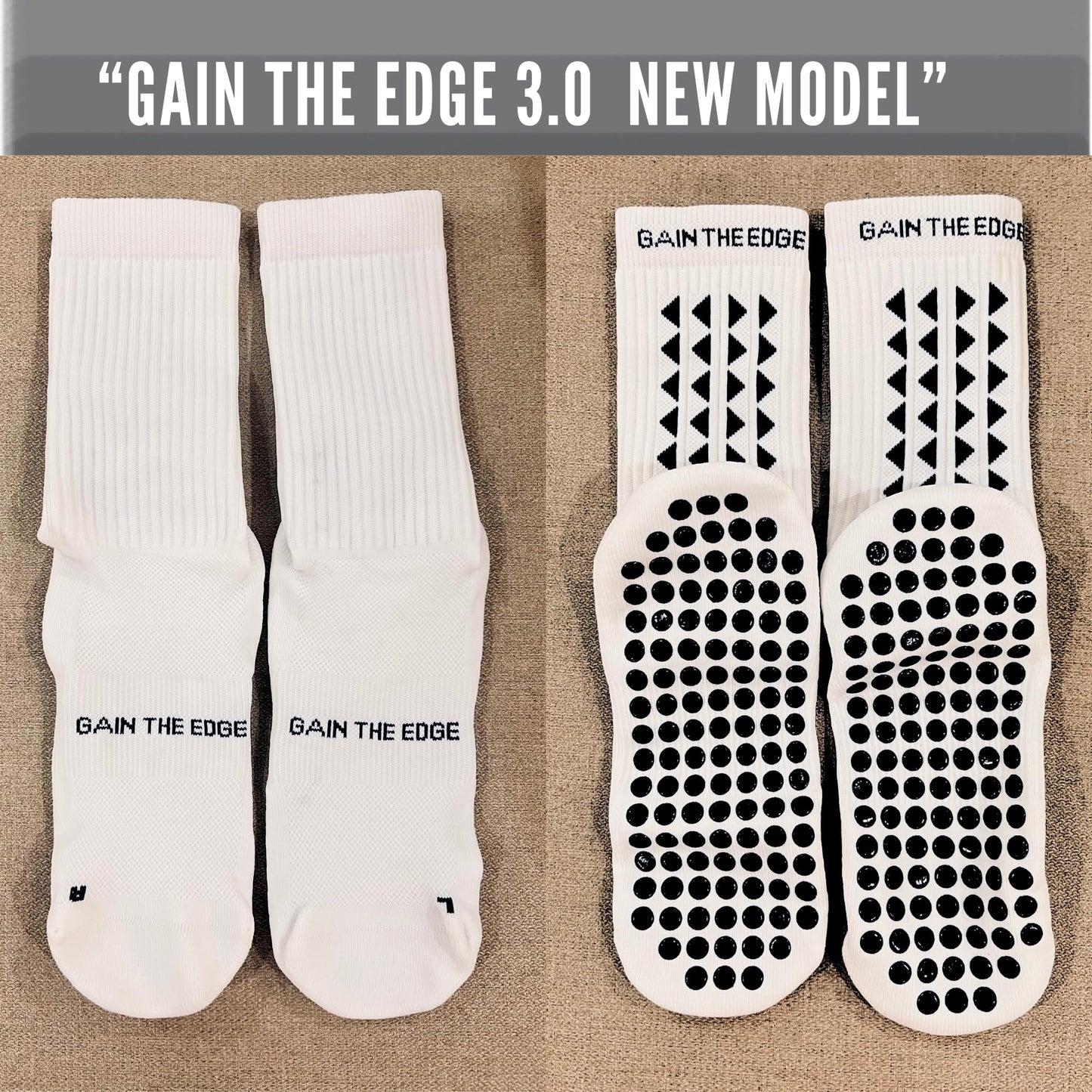 Gain The Edge Soccer Grip Socks - 4pc Set - Large - White - Grip Soccer Socks - Anti-Slip - For Men, Kids, Boys, Girls Unisex