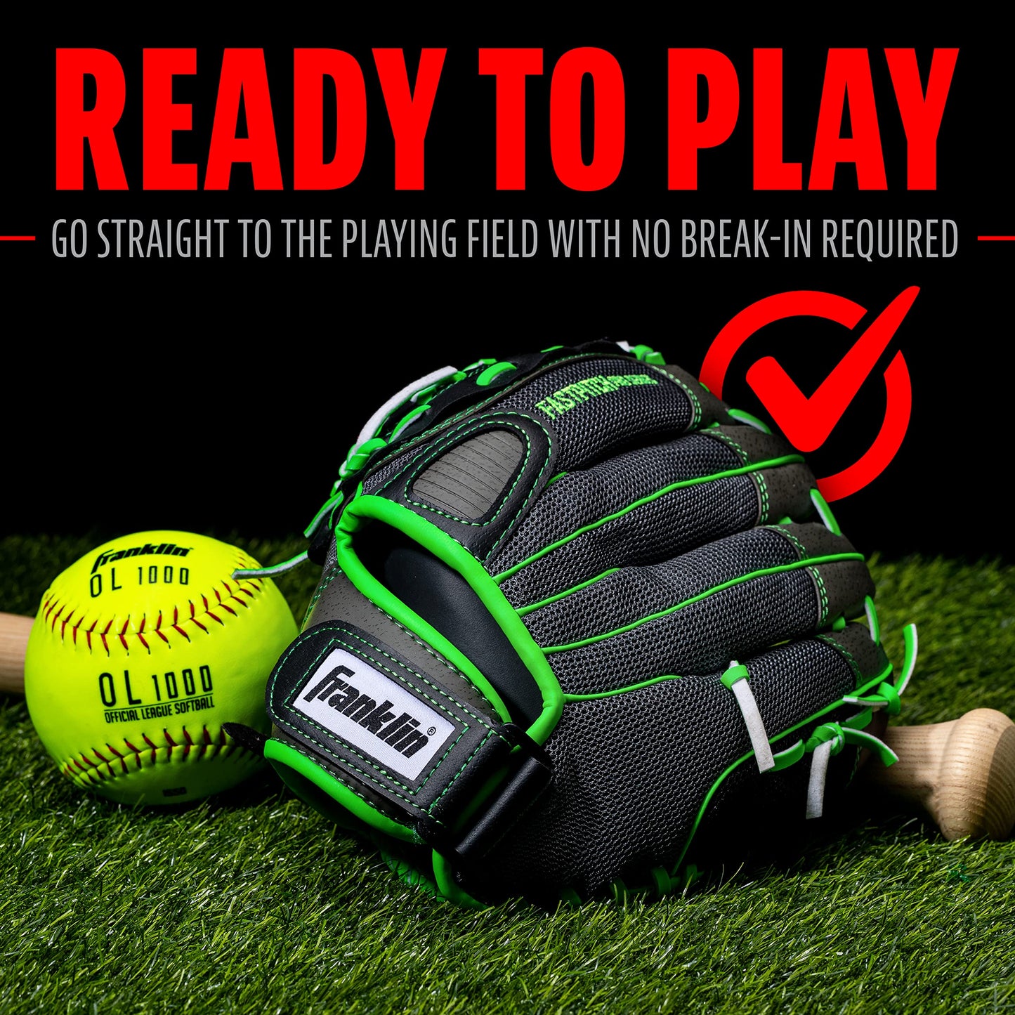 Franklin Sports Girls Softball Glove - Women's Windmill Fastpitch + Slowpitch Softball Glove - Green Mitt - Left Hand Throw Adult + Youth - 12"