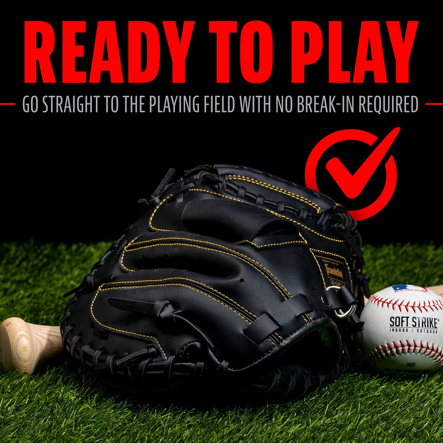 Franklin Sports Baseball and Softball Glove - Field Master - Baseball and Softball Mitt, Black/Gold, 31.5"
