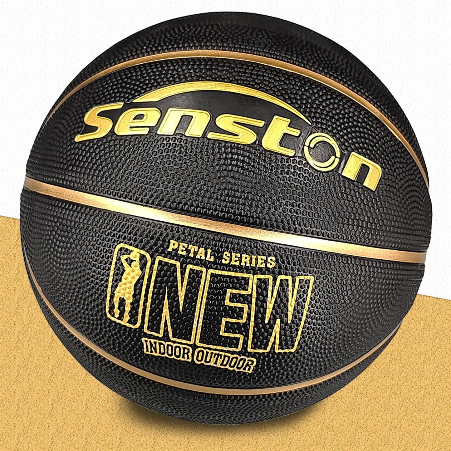 Senston 29.5'' Basketball Outdoor Indoor Rubber Basketball Ball Official Size 7 Basketballs with Pump Black/Gold