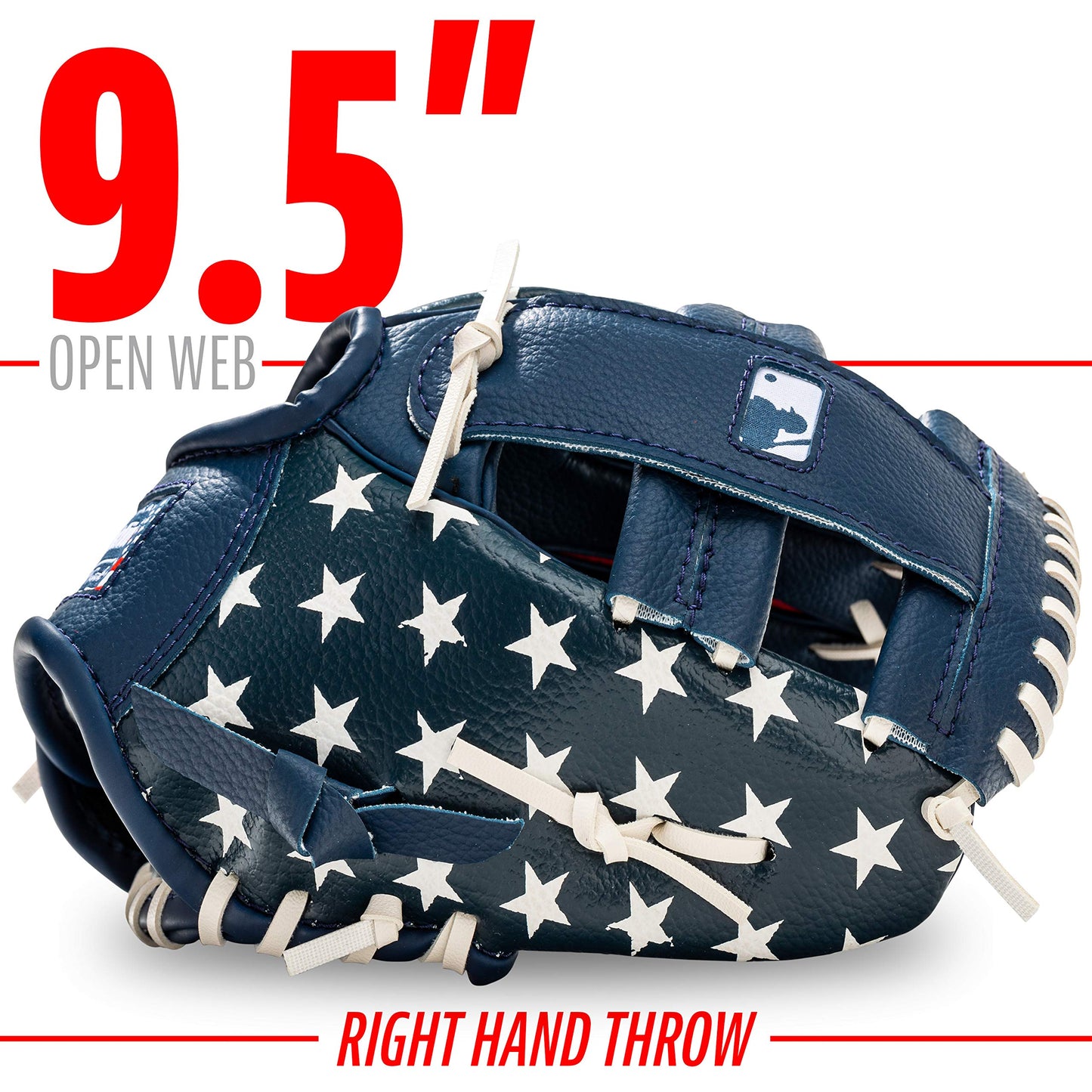 Franklin Sports Tee Ball Glove - Right Handed Youth Fielding Glove - MLB® Synthetic Leather Baseball Glove - Ready to Play Glove (RTP) - 9.5 Inch Right Hand Throw - MLB® USA with Ball, Red/White/Blue