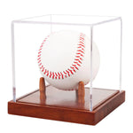 Baseball Display Case Clear Acrylic Cube Baseball Holder with Wooden Base Autograph Baseball Stand Box for Balls UV Protected Baseball Display Cube (Walnut)