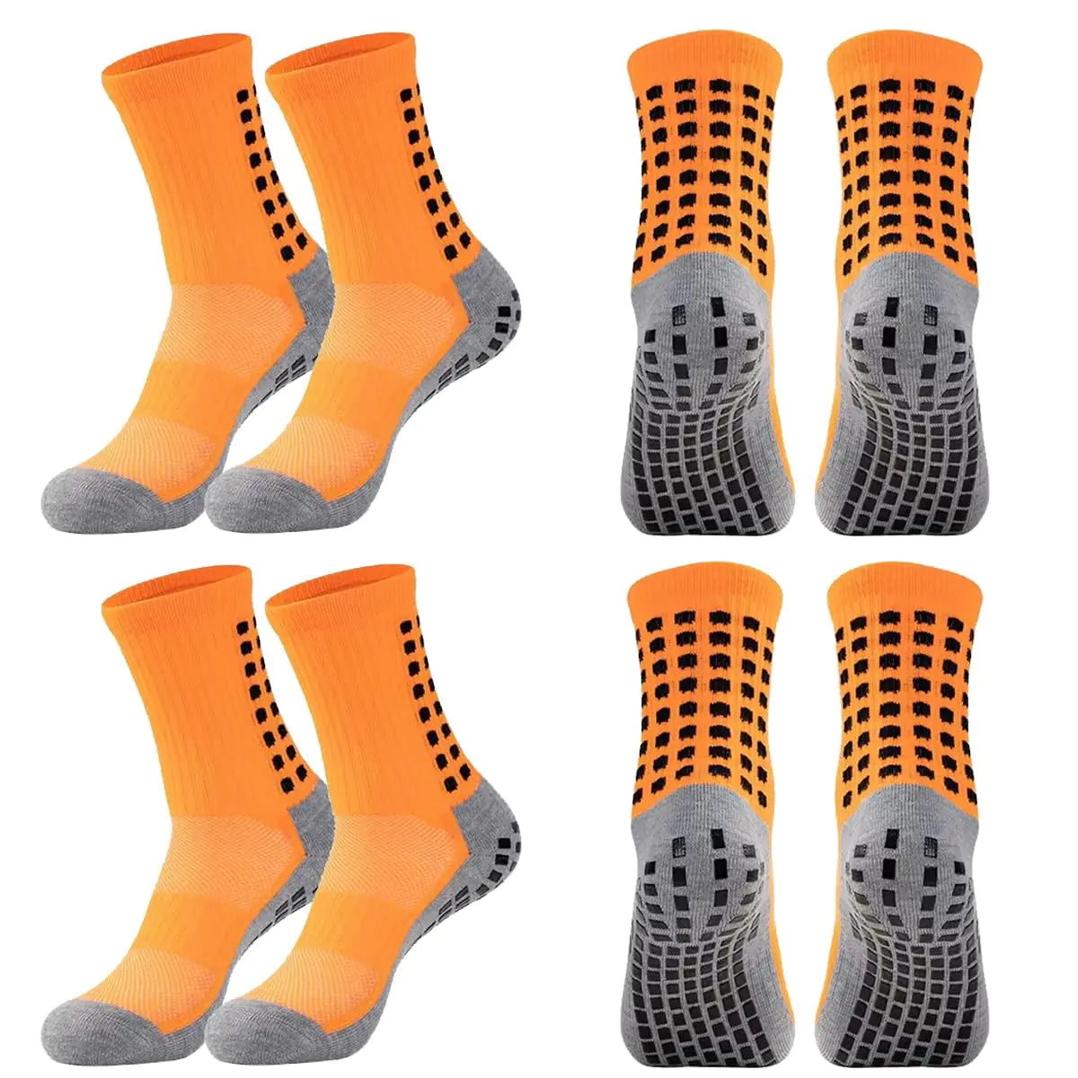 BUKEORE 4 Pair Grip Soccer Socks Anti Slip Non Slip Mens Athletic Socks for Football Basketball Sports