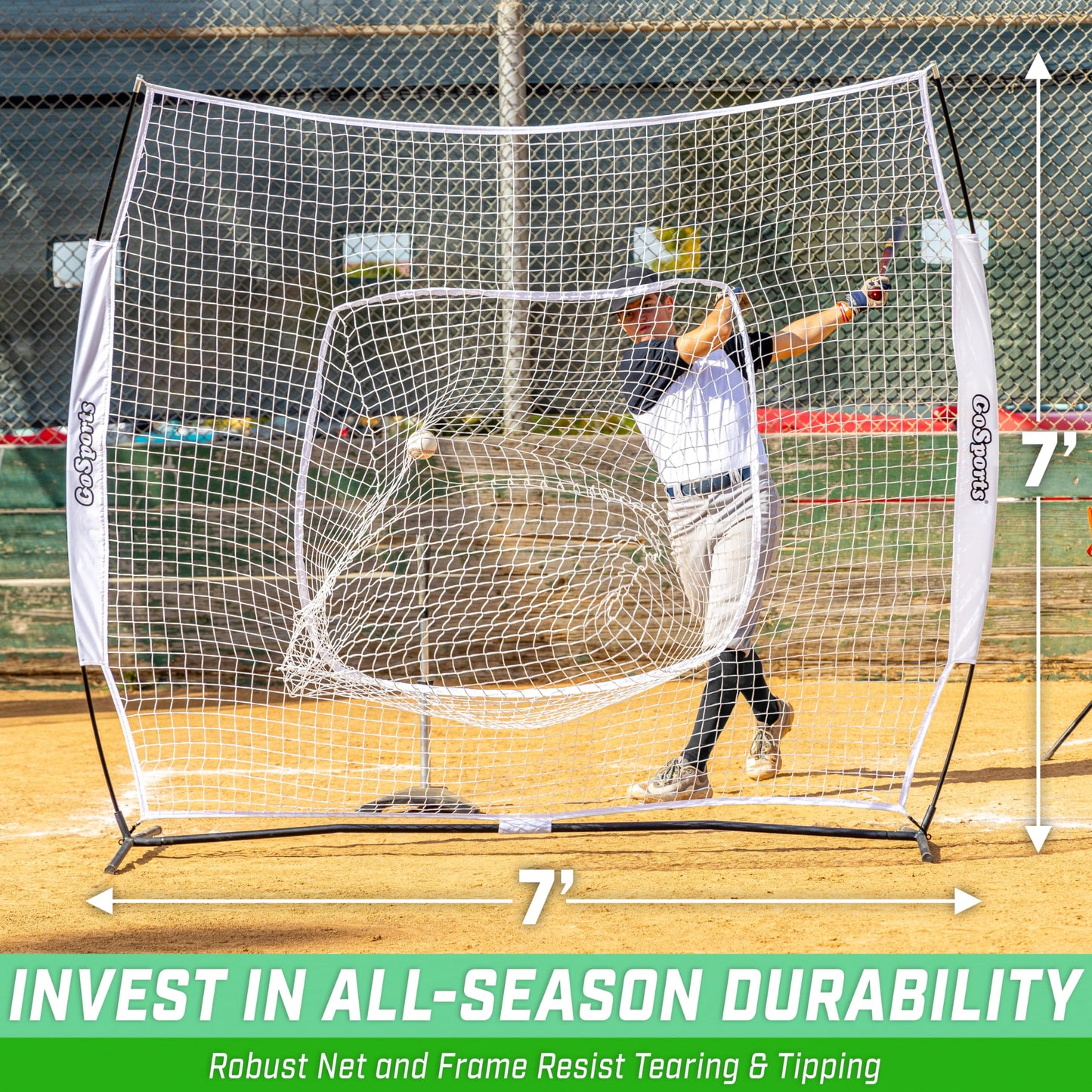 GoSports 7x7 ft Baseball & Softball Batting & Pitching Net with Strike Zone – Available in Team Colors - White