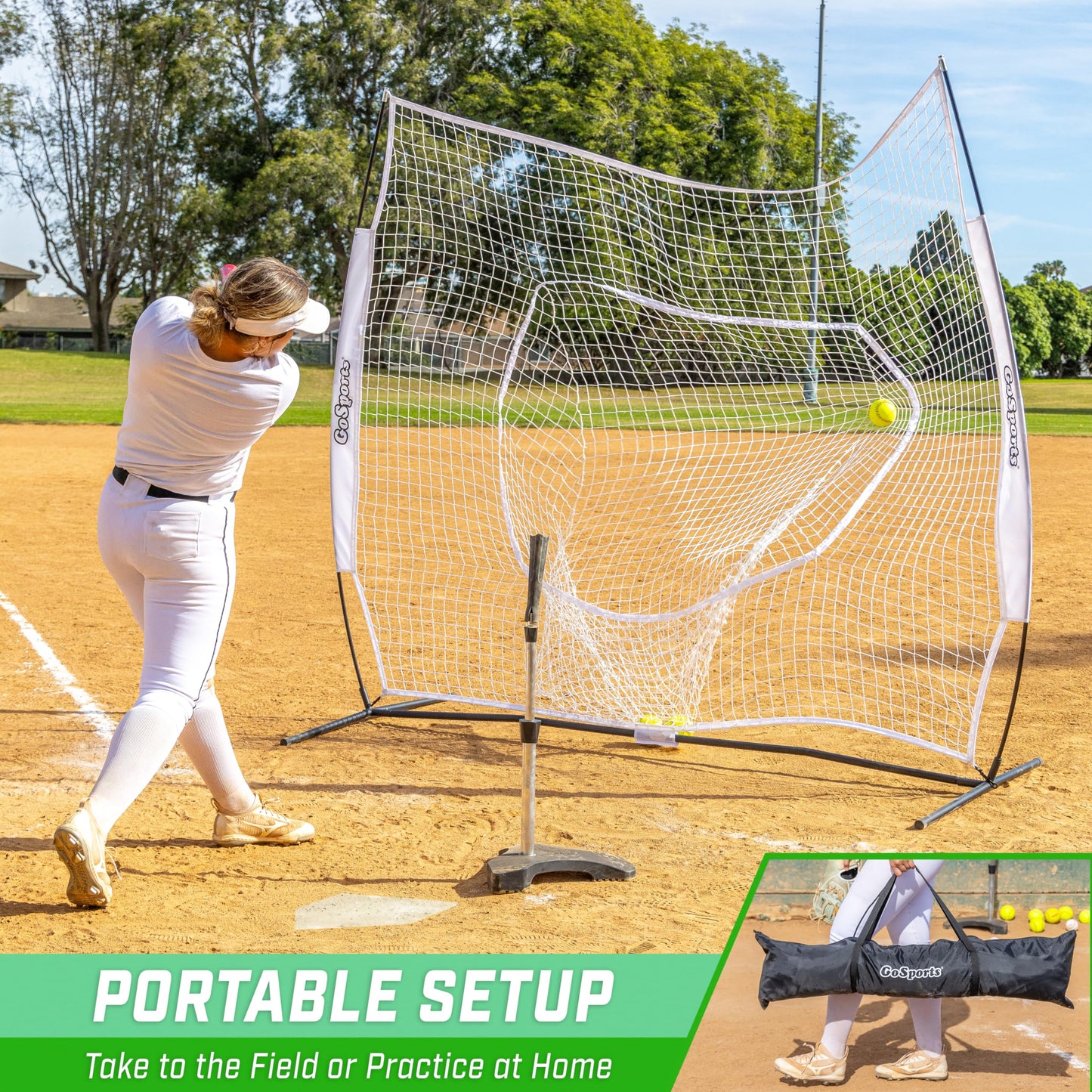 GoSports 7x7 ft Baseball & Softball Batting & Pitching Net with Strike Zone – Available in Team Colors - White