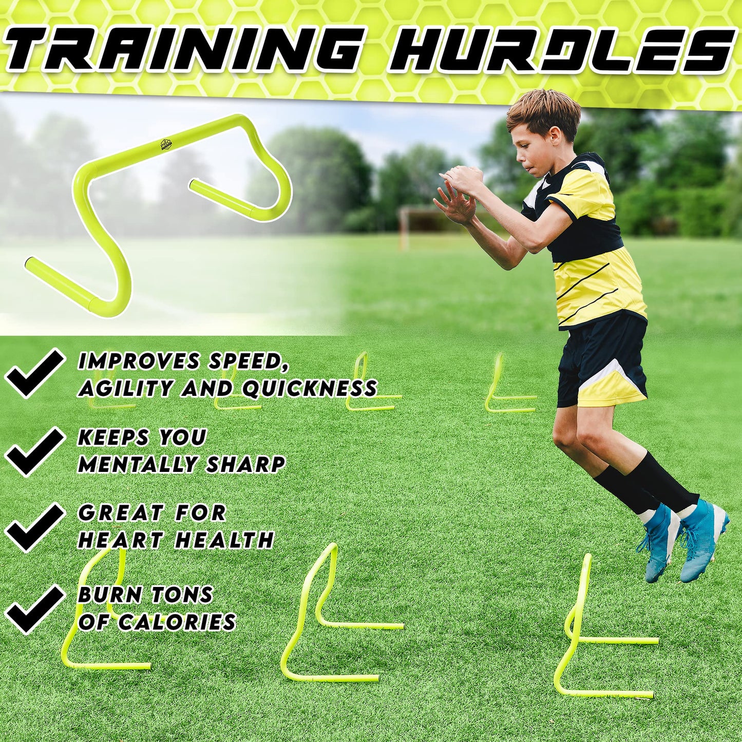 Agility Ladder Speed Training Equipment Includes 5 Upgraded Speed Hurdles Agility Speed Ladder, Jump Rope, Cones, Soccer Training Equipment for Kids - Football Training Equipment or Training Ladder
