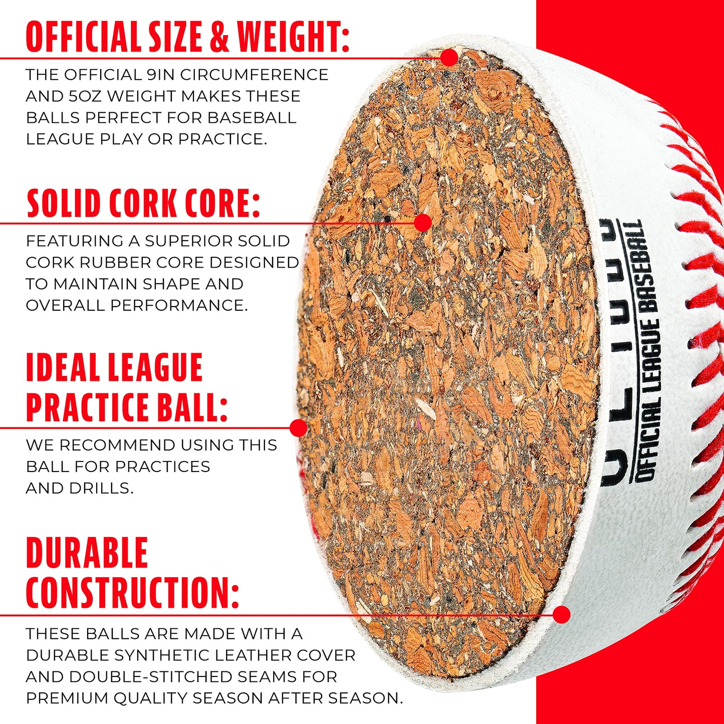 Franklin Sports Official Size Baseballs - 9" Baseballs - OL1000 Baseballs - Great for Practice + Training - Official Size + Weight - 1 Pack or 6 Pack, White