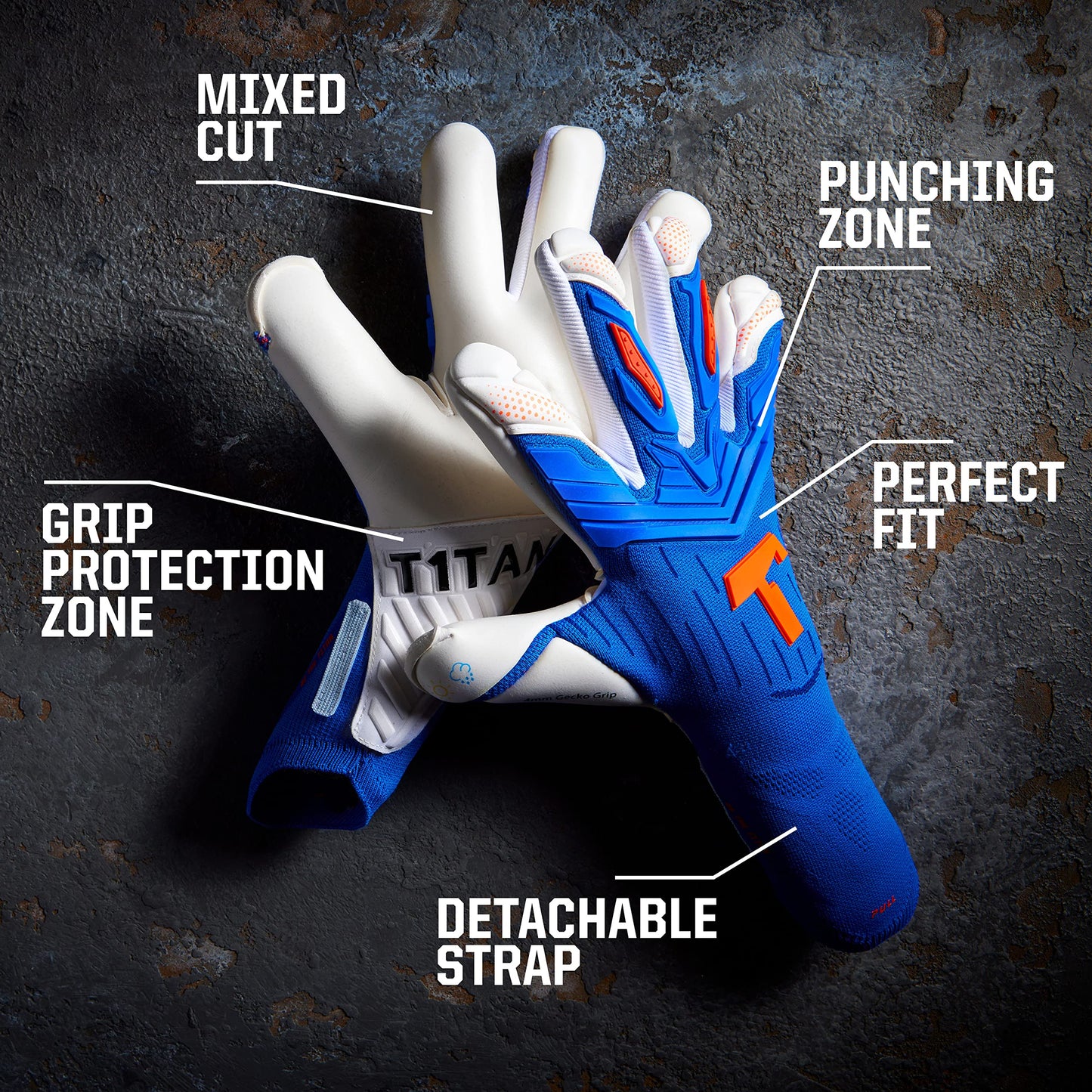T1TAN Alien Gravity Blue 2.0 - Soccer Goalie Gloves - Mixed Cut and 4mm Gecko Grip - Size 9