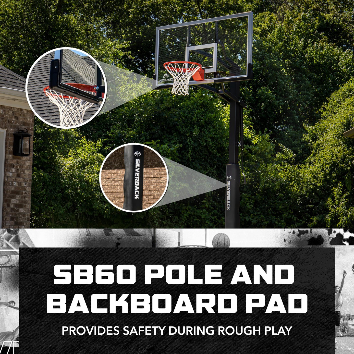 Silverback 60" In-Ground Basketball System with Adjustable-Height Tempered Glass Backboard and Pro-Style Breakaway Rim
