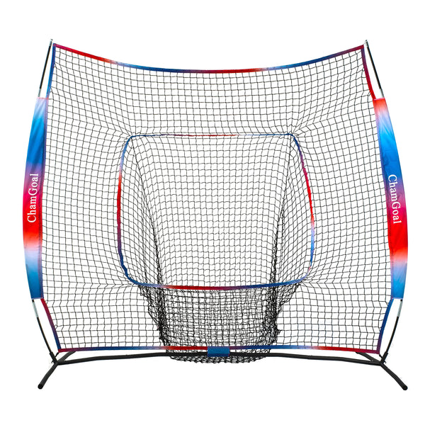 ChamGoal 7X7ft Gradient Baseball&Softball Net for Hitting and PitchingPortable Baseball Practice Net for Batting with Carry Bag and Metal Frame for All Skill Levels and Kids (Baseball net-Gradient)