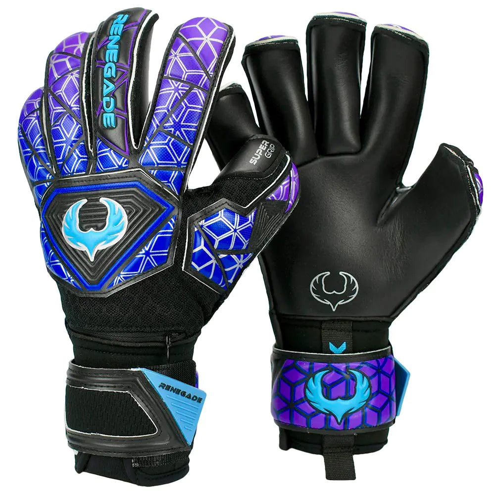 Renegade GK Vortex Strom Goalie Gloves | 3.5+3mm Hyper Grip & 4mm Duratek | Black Purple & Blue Soccer Goalkeeper Gloves (Size 6 Youth Kids Roll Cut Level 3)