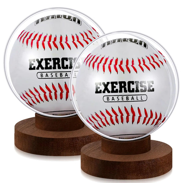 Vercraft 2 Sets Baseball Display Case Wood Base Baseball Holder Baseball Stand Box Round Clear Ball Holder with Wooden Base for Single Ball Baseball