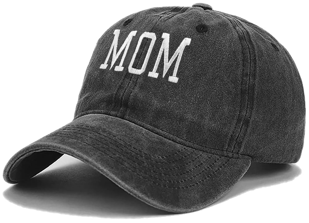 Mom Hat Black Baseball Cap for Women Adjustable Vintage Washed Cotton Distressed Baseball Snapback Caps