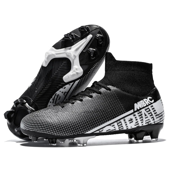 CZRE Boys Girls Soccer Cleats Kids Football Shoes High Top Training Youth Football Cleats BlackLittle Kid 12