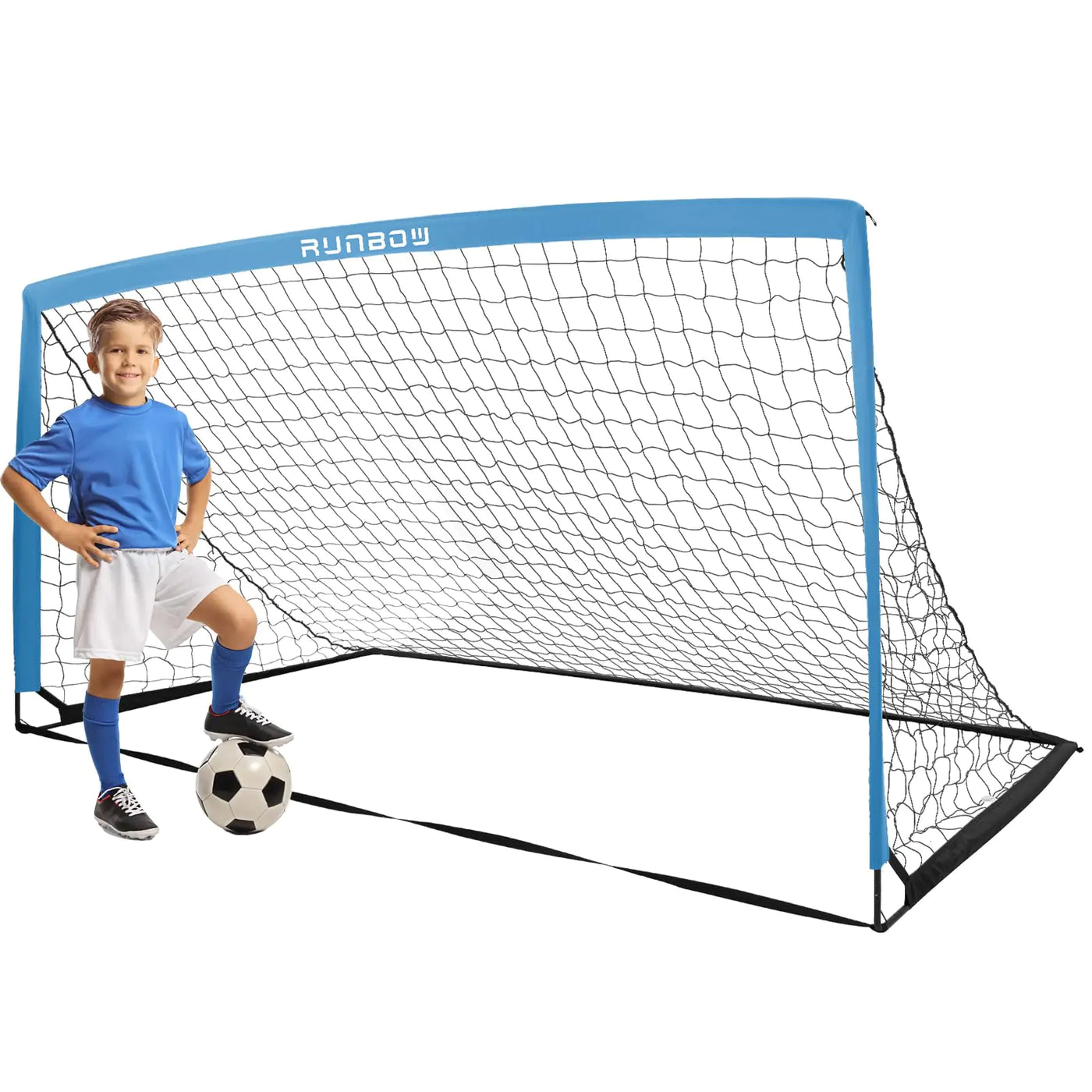RUNBOW 6x4 ft Metal Frame Soccer Goal for Backyard Adult Junior Teenager Large Soccer Net with Carry Bag (6x4ft Blue 1 Pack)