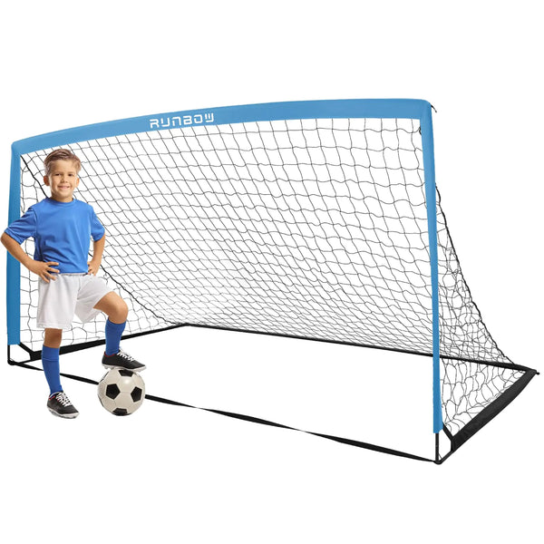 RUNBOW 6x4 ft Metal Frame Soccer Goal for Backyard Adult Junior Teenager Large Soccer Net with Carry Bag (6x4ft Blue 1 Pack)