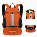 YEEKORO Soccer Backpack Multifunctional Sport Gym Bags Lightweight Soccer Bag with Dry-wet Separate & Shoe Compartment & Side Mesh Pockets for Football Basketball Volleyball -Orange