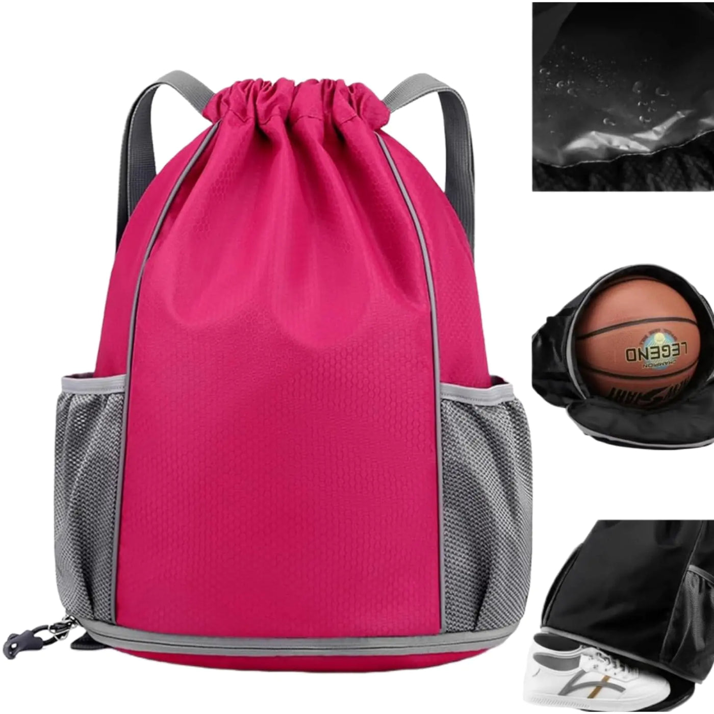 BLIRITEL Drawstring Backpack Sports Gym Bag Multifunctional Soccer Backpack Waterproof Soccer Bag for Men Women String Basketball Bag Football Volleyball Backpack with Shoes Compartment (Rose)