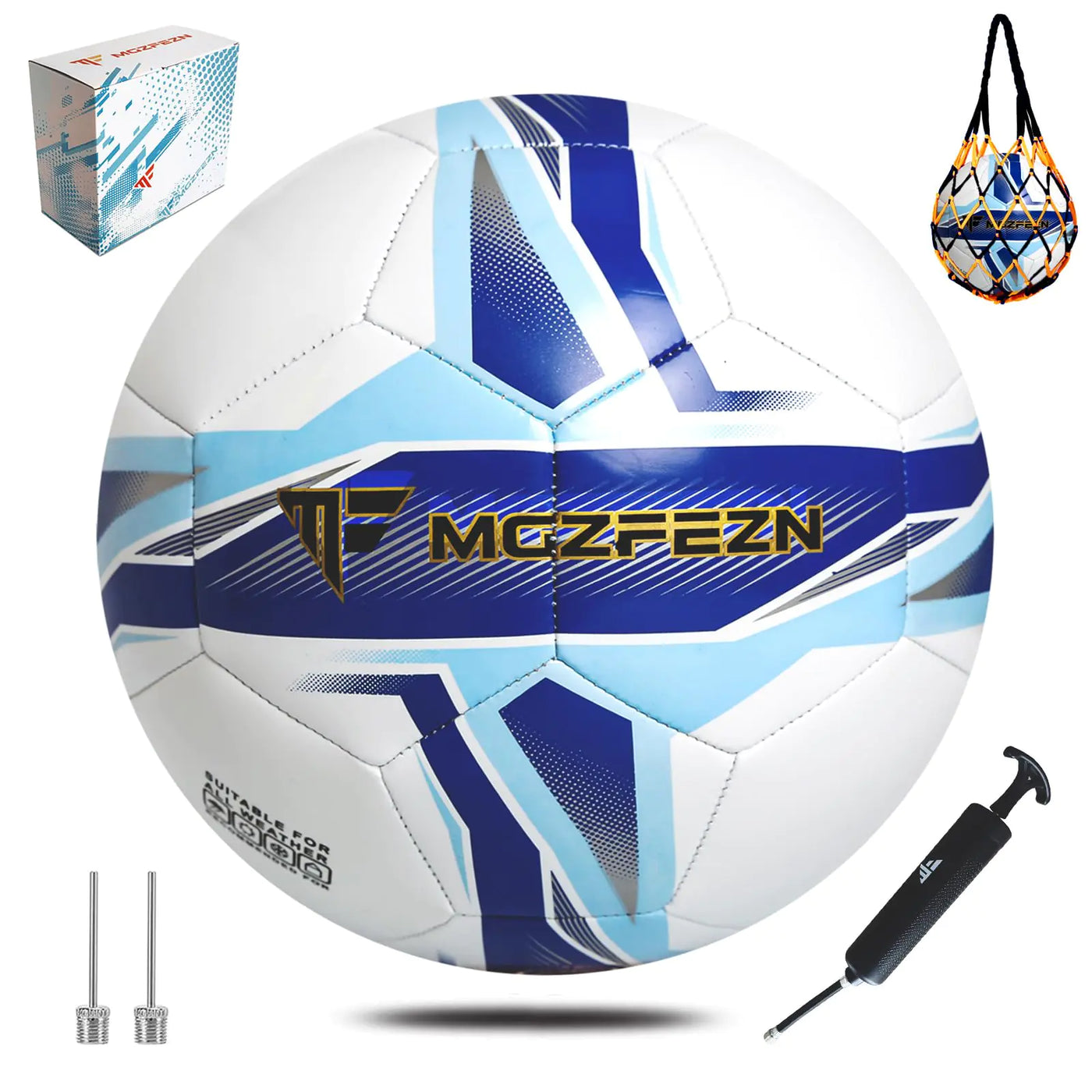 MGZFEZN Soccer Ball Size 5 for Youth and Adults Outdoor and Indoor Training Practice Soccer Ball for School Sports Game with 1 Pump 1 Net Bag and 1 Gift Box TPU Blue