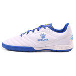 KELME Mens Soccer Shoes Football Shoes Outdoor Indoor Professional Futsal TF Football Breathable Training Sneakers White Blue 10.5