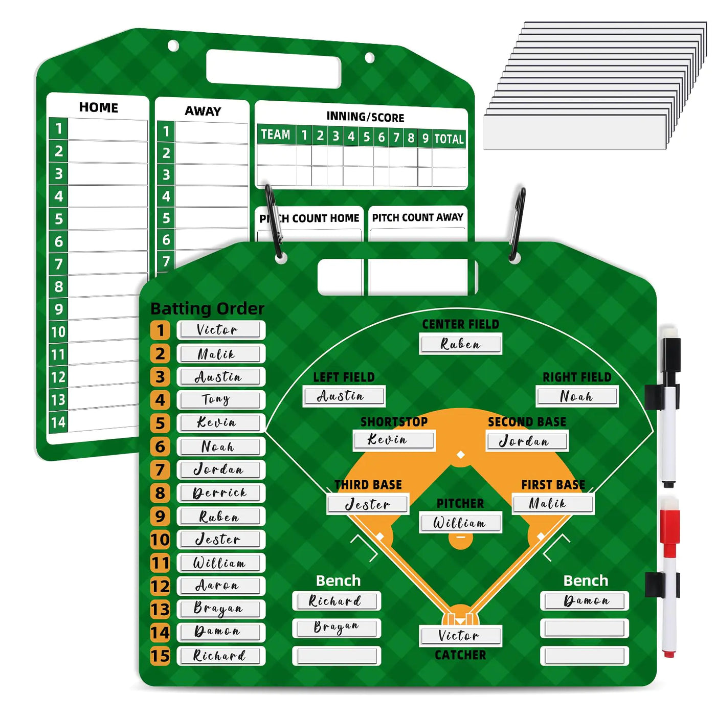 Baseball Lineup Board For DugoutDry Erase Baseball Clipboard For Coachesmagnetic Baseball Lineup BoardDouble Sided Baseball Scoreboard30Pcs Lineup Cards2 Pen&Snap Hooksline Up Cards Baseball