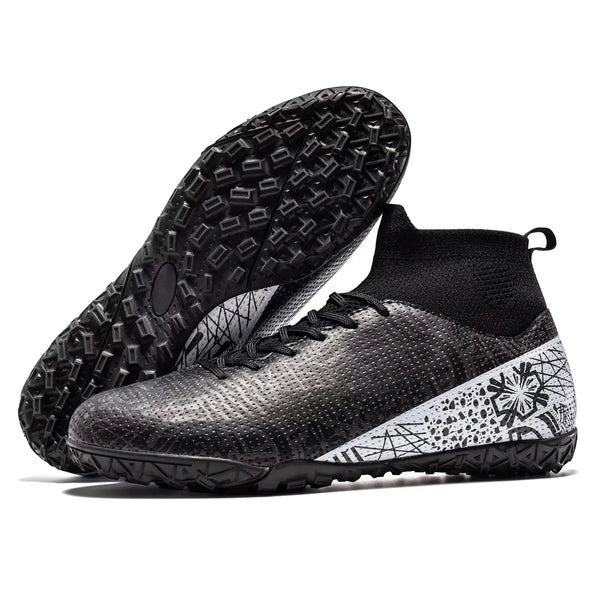 curunect Indoor Turf Soccer Shoes Mens Women High-top Soccer Cleats Youth Professional Training Futsal Boots for Big Boys Tacos de Futbol para Hombre Black/White/Silver US Men 9.5