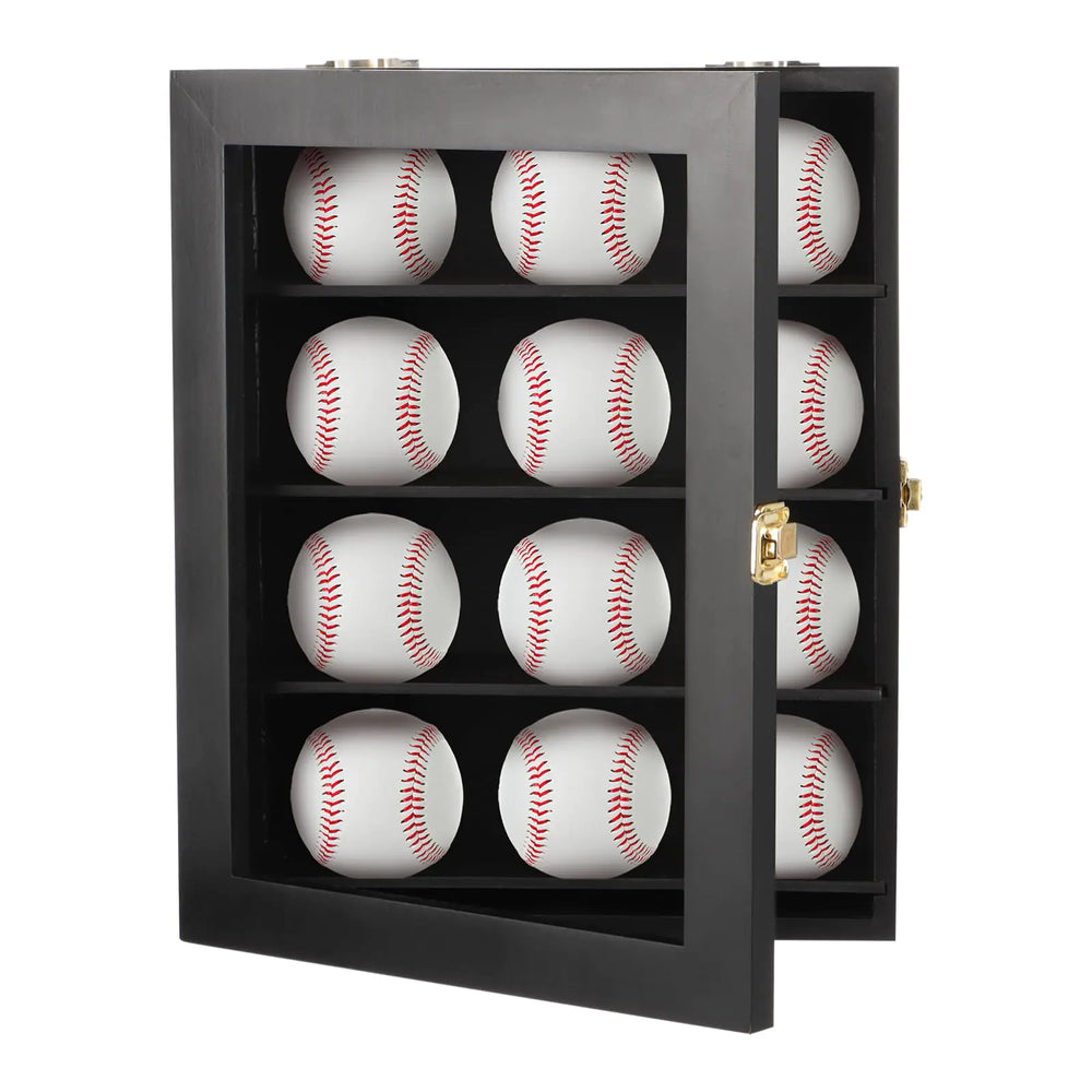 12 Wooden Baseball Display Case Wall-Mounted Baseball Case Display Cabinet for Baseballs Baseball Shelf Holder for Home Gym School