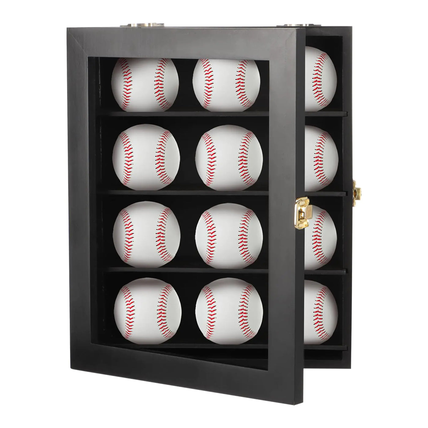 12 Wooden Baseball Display Case Wall-Mounted Baseball Case Display Cabinet for Baseballs Baseball Shelf Holder for Home Gym School