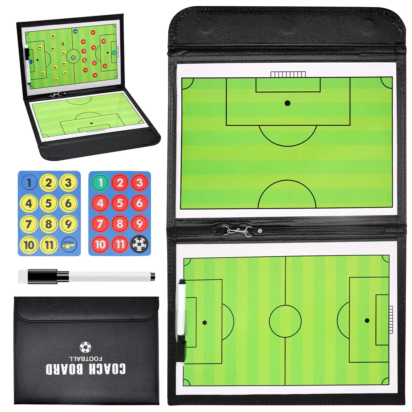 YCRRVAE Soccer Coaching BoardFootball Coaches Clipboard Tactical Magnetic Board Kit Foldable Portable Strategy Coach Board with Dry Erase Marker Pen and Zipper Bag for Gift Training