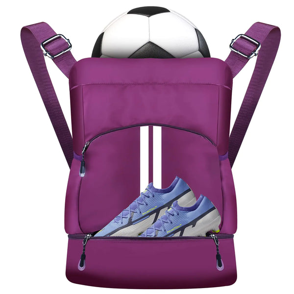 lozzonkoyaa Soccer Bag Gym Drawstring Bag Drawstring Soccer Backpack Soccer Bag with Ball Holder and Shoe Compartment(Purple)