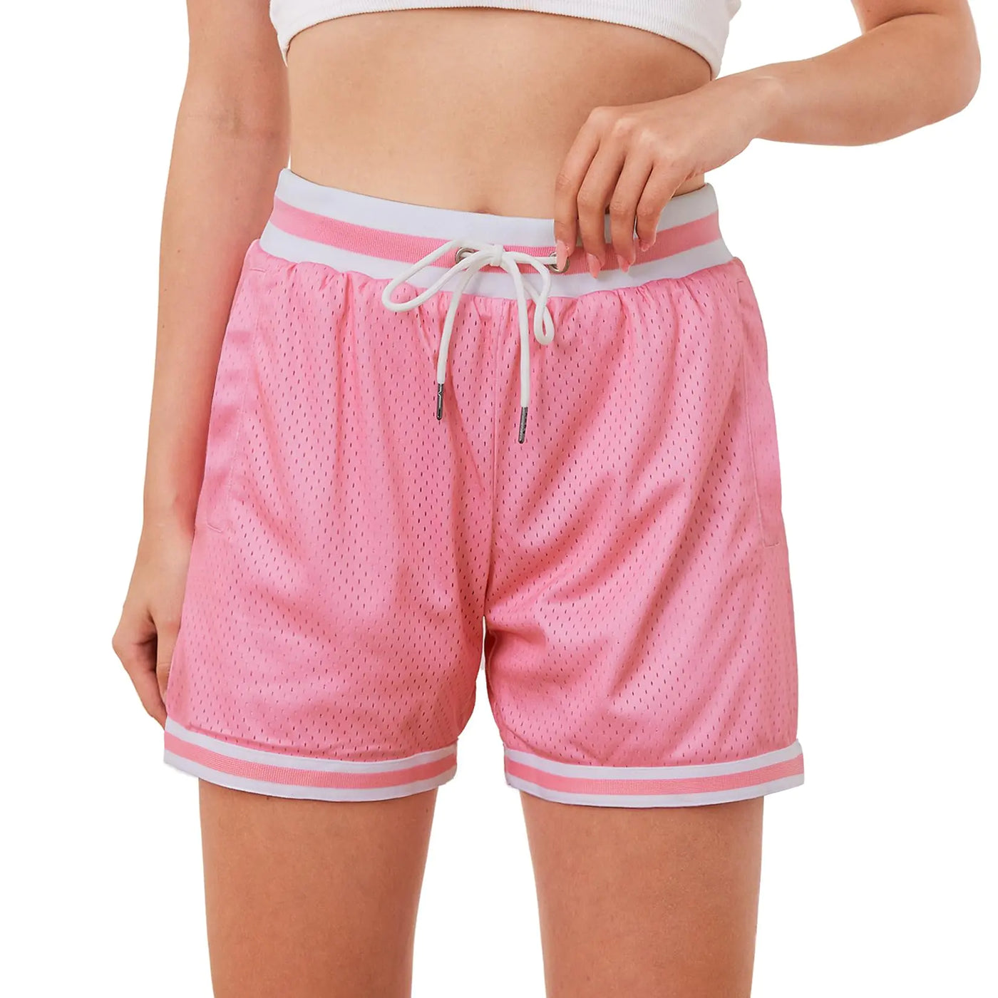 HEALONG Women Basketball Athletic Shorts: Double Mesh 5 Inch Inseam - Gym Sports Workout Jogger Drawstring Retro Fashion Soft Short with Pockets Pink