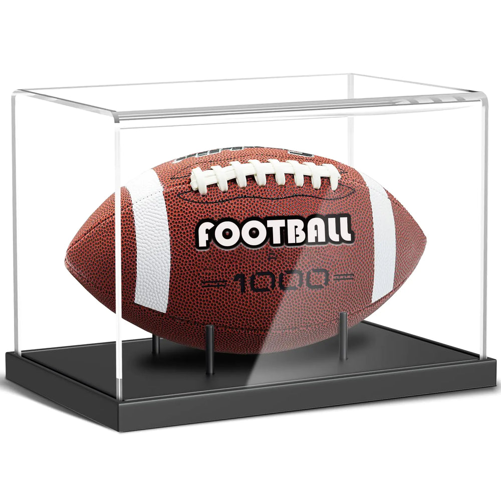 KKU Football Display Case Acrylic Football Case with Wooden Base One-Piece Design Autographed Football Holder for Football Fans & Collectors Sports Collectibles No Assembly Required - Black