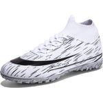 UYO Mens Soccer Shoes Football Cleats with High-Tops Lace-Up Rubber Non-Slip Spikes Indoor TF Turf Sports Athletic Futsal Sneaker White EU 41